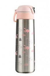 Termosz, rozsdamentes acél, 420 ml, WABO, "Flamingó", ezüst